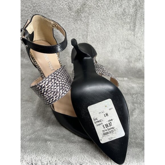 New Nine West Women’s Size 8 Sling Back Python Black Pointed Toe Heels Sexy - Picture 7 of 8
